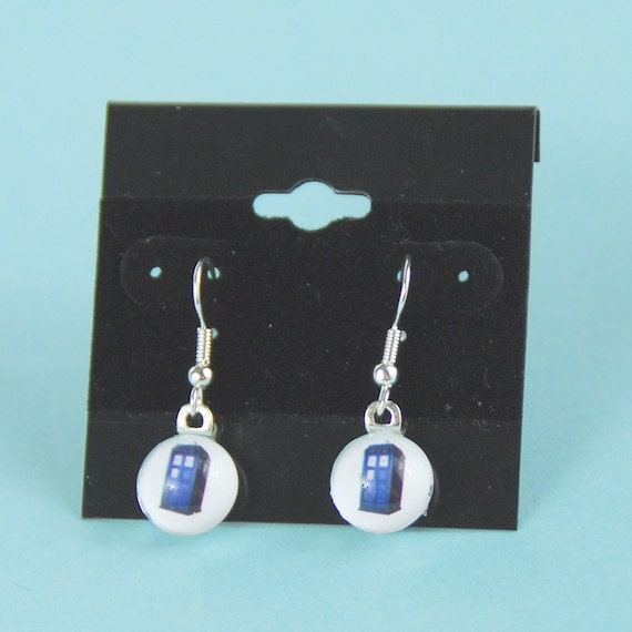 Tardis Earrings Doctor Who Jewelry police box, Dr Who Glass Silver Earrings Handmade TARDIS geek Science Fiction