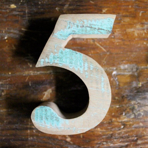 House Number 5 Vintage Style Nautical Distressed Wooden