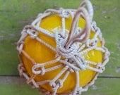 Yellow Glass Fishing Float  in Rope Netting  Beach Decor by SEASTYLE
