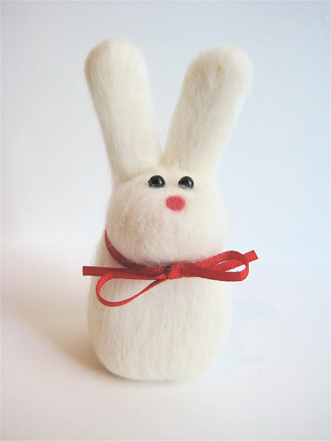 White Bunny Rabbit - Snow Hare  - Chubby Bunny Needle Felted Animal Sculpture