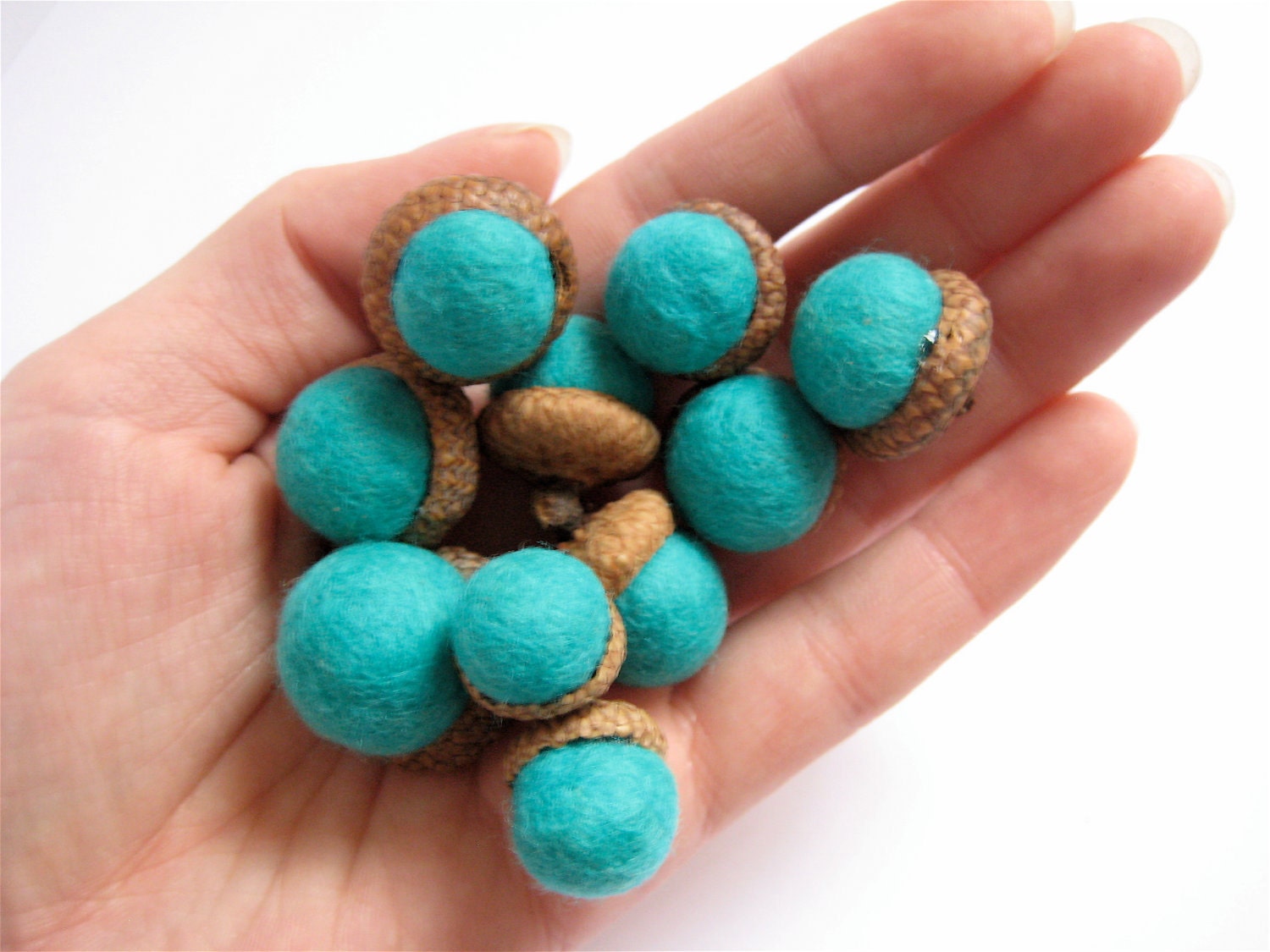Teal Felted Acorns - 1 Dozen - Woodland Decor