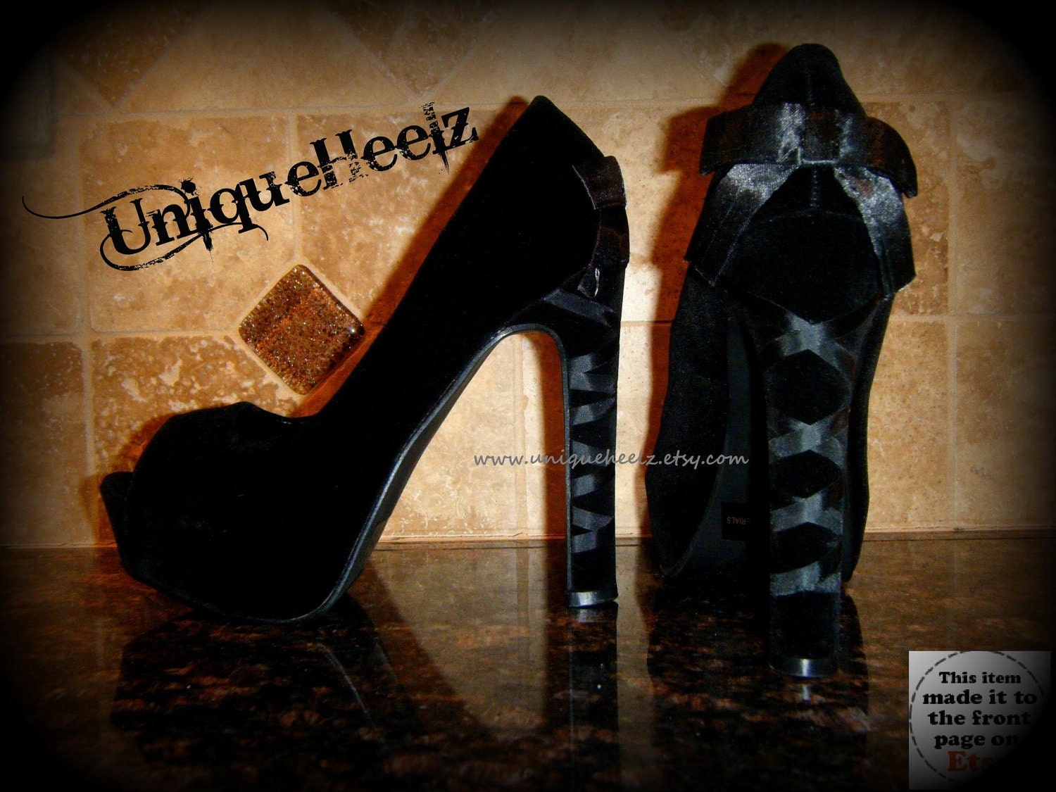 25% OFF - Limited Time Sale - Swarovski Crystal - Black Suede Criss Cross Platforms - Size 6 - FREE SHIPPING