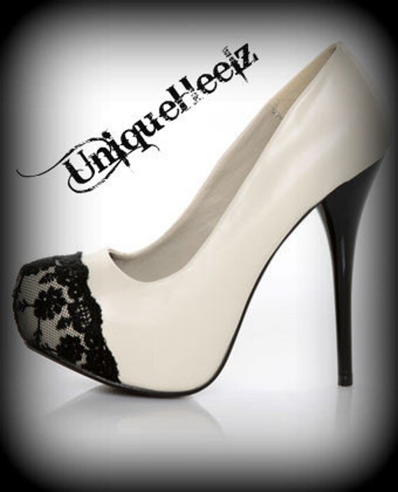 Swarovski Crystal - Black & Ivory Lace Platforms - Size 6.5 - FREE SHIPPING