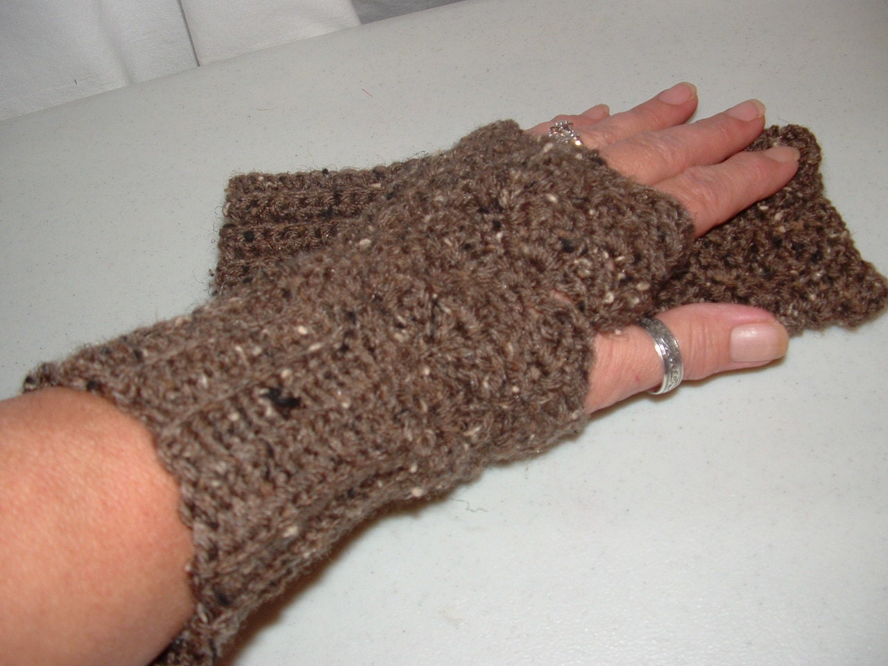 Handmade crocheted fingerless gloves/wrist warmers.