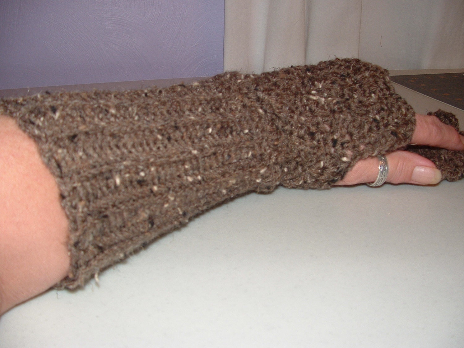 Handmade, crocheted fingerless gloves, wrist/arm warmers