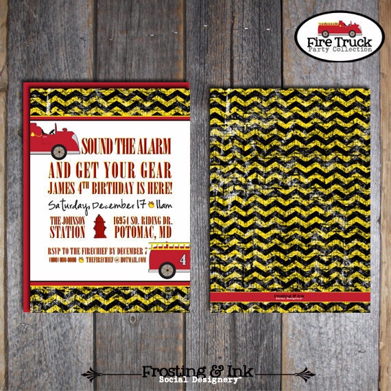 Fire Truck Party -  Fireman Birthday Party - Invitation & Wrap Around Address Labels -  Customized Printable (Firefighter, Fire Engine)