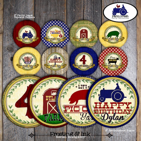 Farm Party - Barnyard Birthday Party - Complete Collection - Toppers, Banner, Favor Tags & More - Customized Printable (Tractor, Vintage)
