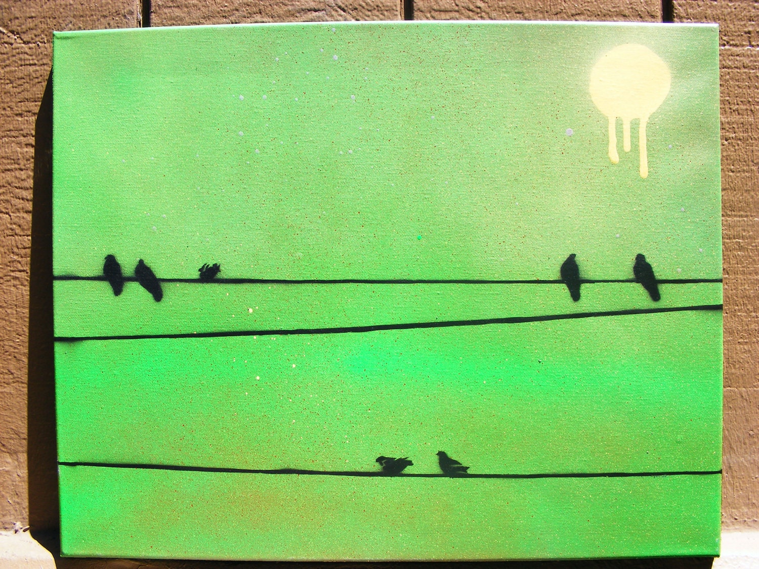 Spray Paint stencil art on canvas - Birds On A Wire