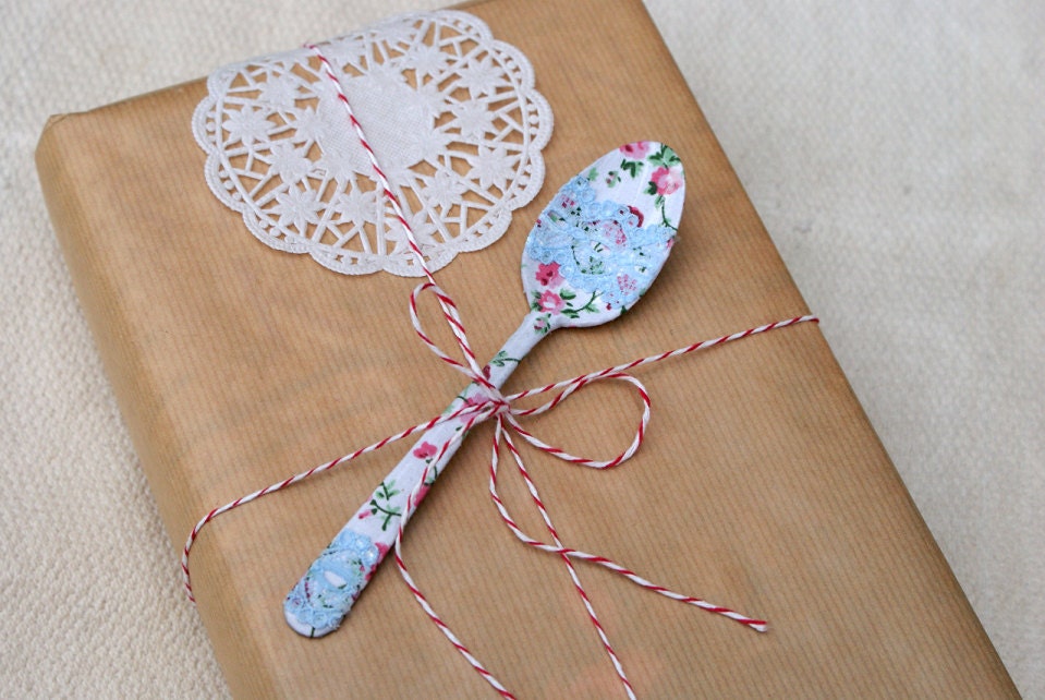 Mothers Day Vintage Fabric Teaspoons, Pink Roses and Gingham, Other Fabrics Available. Country Farm House Style