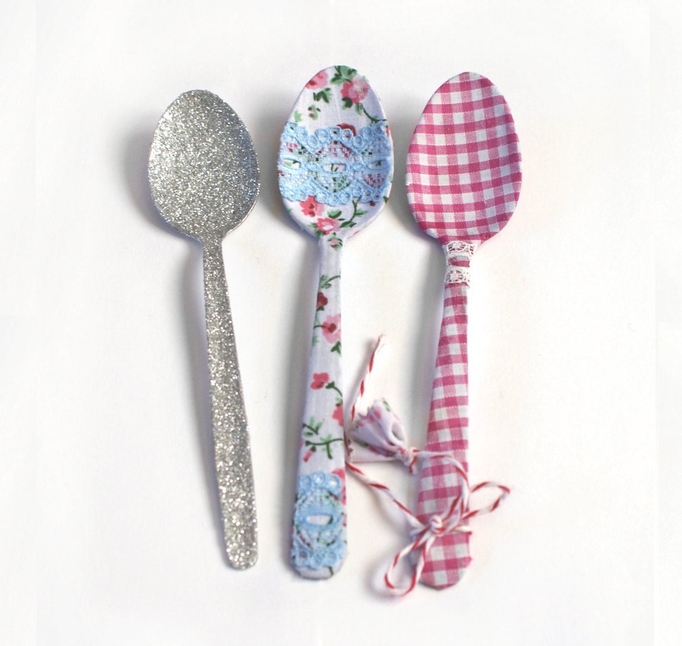 Mothers Day Vintage Fabric Teaspoons, Pink Roses and Gingham, Other Fabrics Available. Country Farm House Style