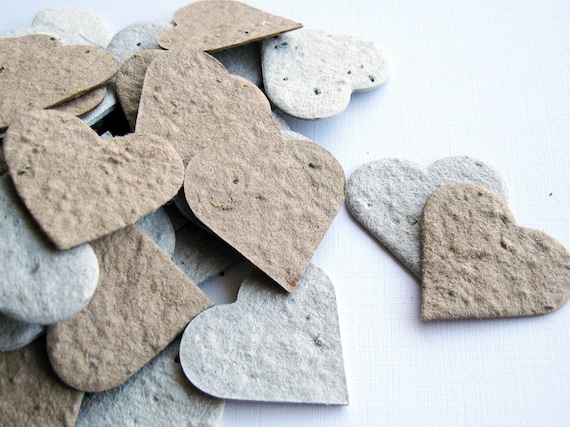 Plantable Seed Paper Hearts -100 Count - Recycled Grocery Bag and Newspaper - Eco Friendly, Wedding Favors, Bridal Showers, Cards & Crafts