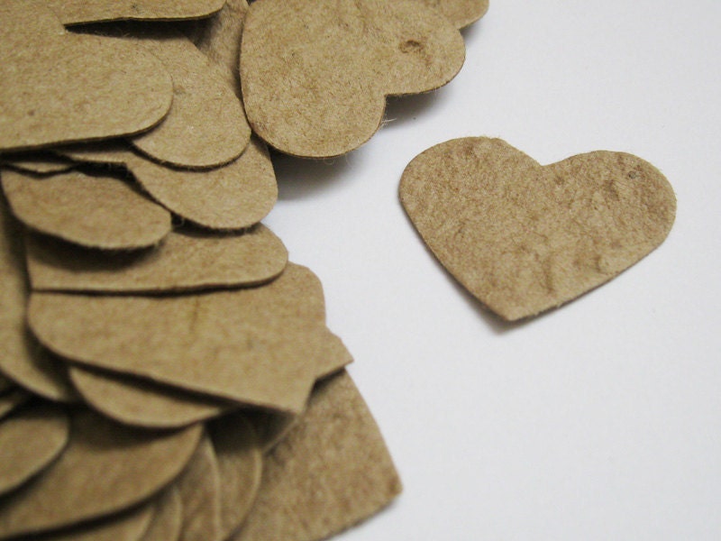 Plantable Seed Paper Hearts -100 Count - Recycled Grocery Bag and Newspaper - Eco Friendly, Wedding Favors, Bridal Showers, Cards & Crafts