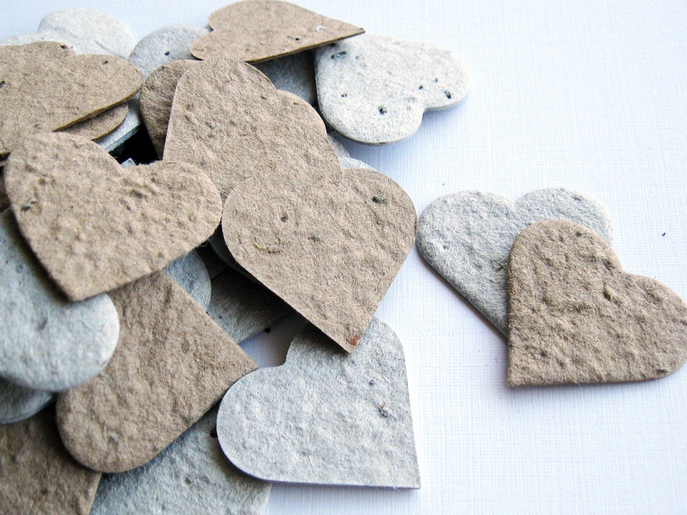 Plantable Seed Paper Hearts -100 Count - Recycled Grocery Bag and Newspaper - Eco Friendly, Wedding Favors, Bridal Showers, Cards & Crafts