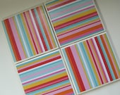 Striped Tile Coasters - Yellow, Teal, White, Red, Pink, Orange - Set of 4