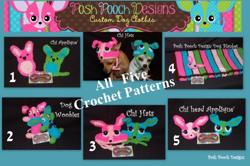 Instant Download - Crochet Pattern E- Book- 5 Posh Pooch Designs