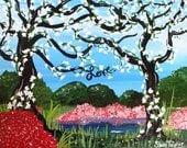Romantic Spring Original Painting, Wall Art, Fantasy Art, Surreal Art, Love, Whimsical, Spring Painting