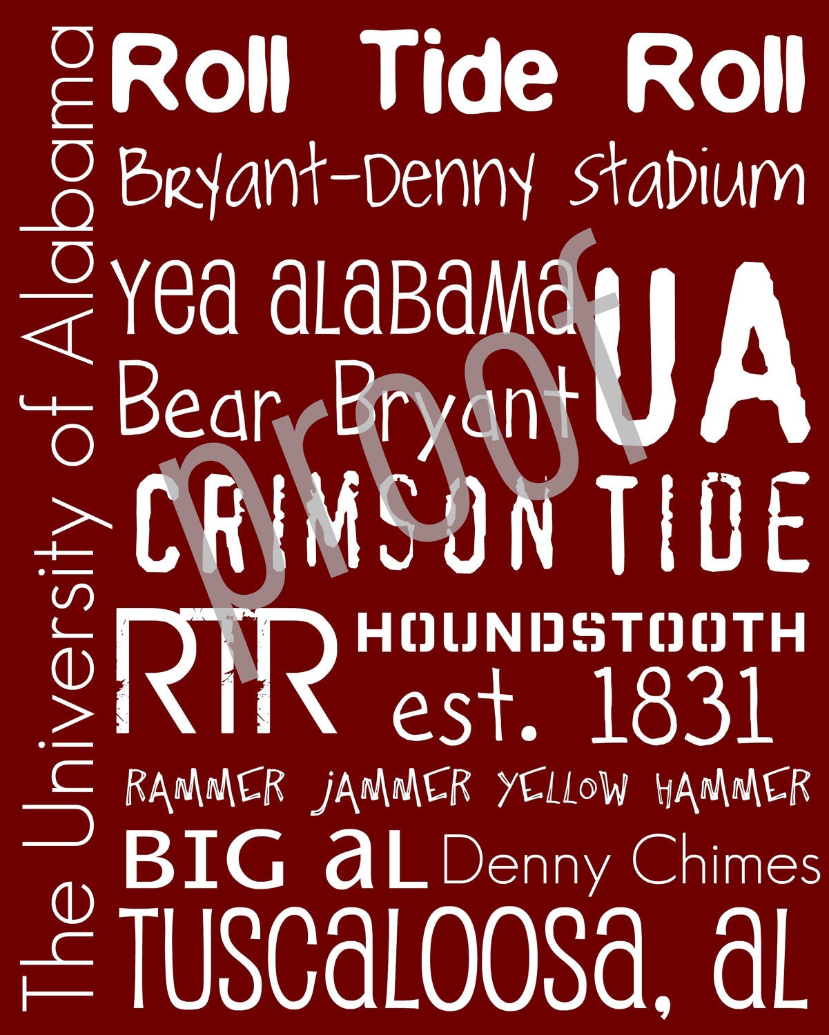 The University of Alabama  Subway Art Print 11x14