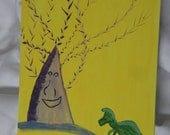 Dino Tree on Yellow 9" x 12" panel canvas