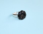 SALE - 10% off Black Faceted Flower Button Ring