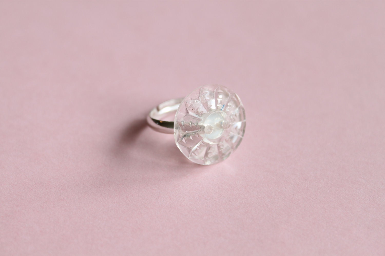 SALE - 20% off Clear Faceted Button Ring