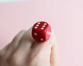 Red and White Spot Dice Ring