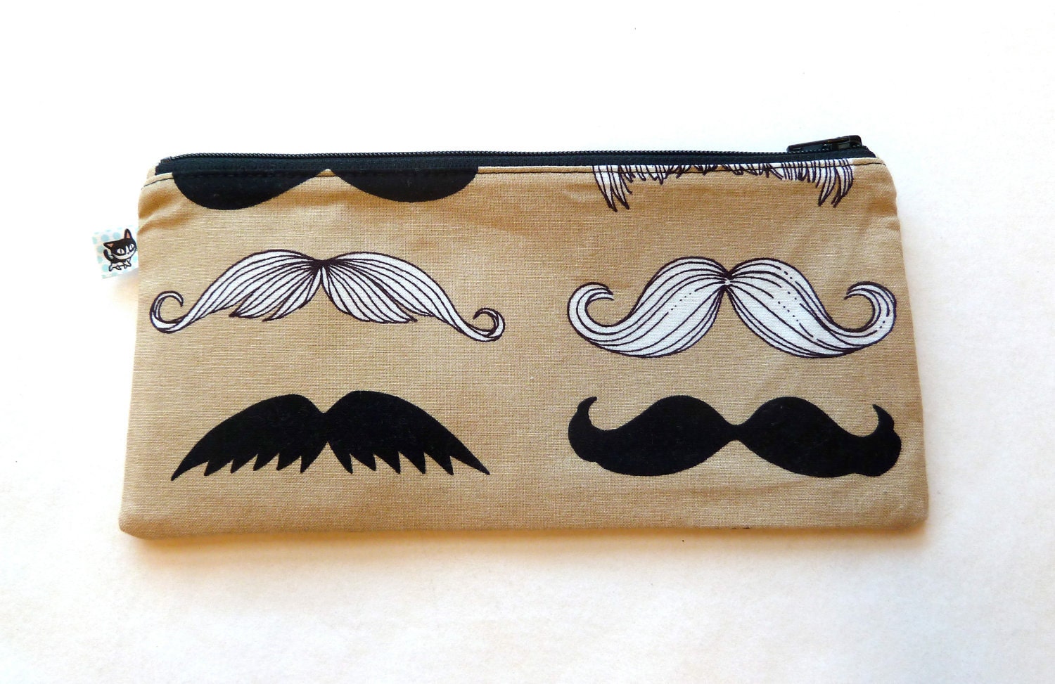 Mustache Travel Zippy Pencil Case with Zipper / Make Up Bag / Birthday Party Favor / Money Clutch / Wheres My Stache Fabric