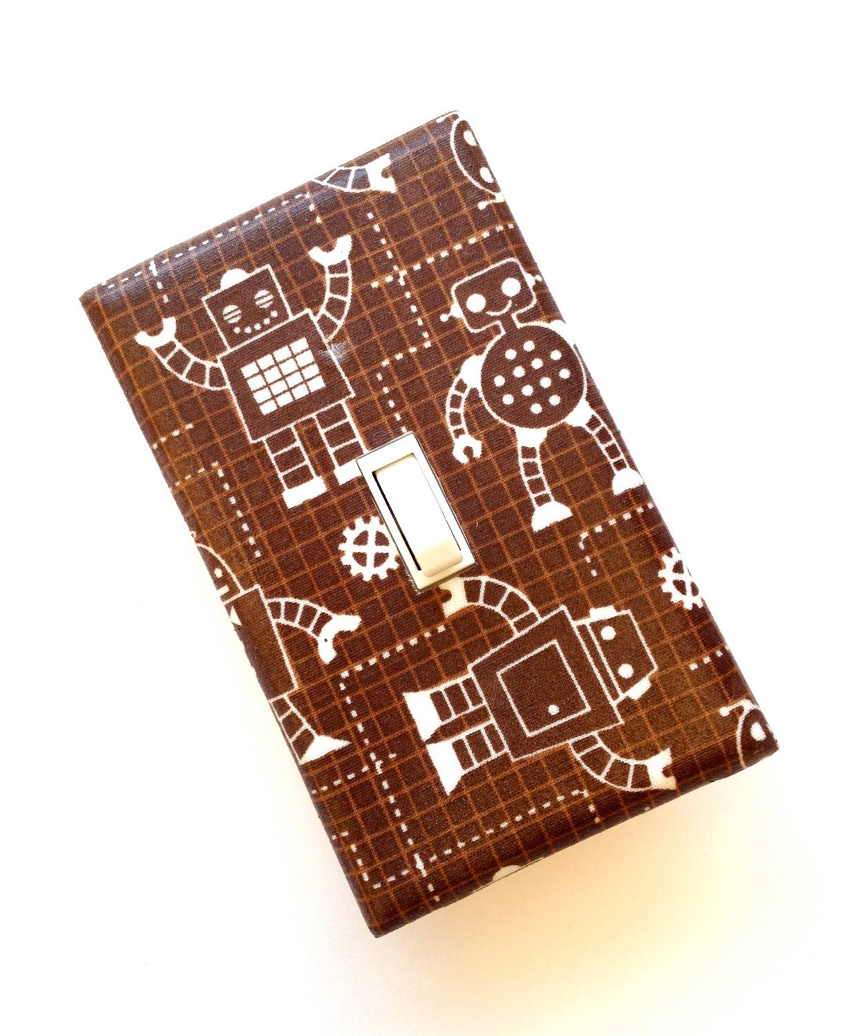 Robot Light Switch Plate Cover / Standard Single / Baby Nursery / Children Kids Room / Kitchen / Brown and White