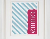 Chevron Striped Childs Name Artwork - (1)  8x10 Quote Art - Childrens Room, Office or Nursey, typography