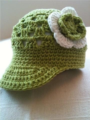 0012 - PDF Pattern for Crocheted Baby Visor Newsboy Beanie with Flower - Instructions given for sizes 0-3m 3-6m 6-12m