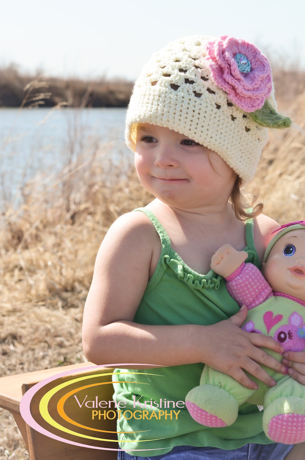 Dahlia - 0029 - PDF PATTERN for Children's Crochet Hat with Flowers and Leaves - Sizes Included for CHILDREN 1-3 years and 3-10 years