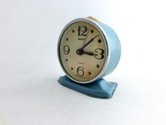 RESERVED FOR FENI Vintage blue alarm clock from Russia