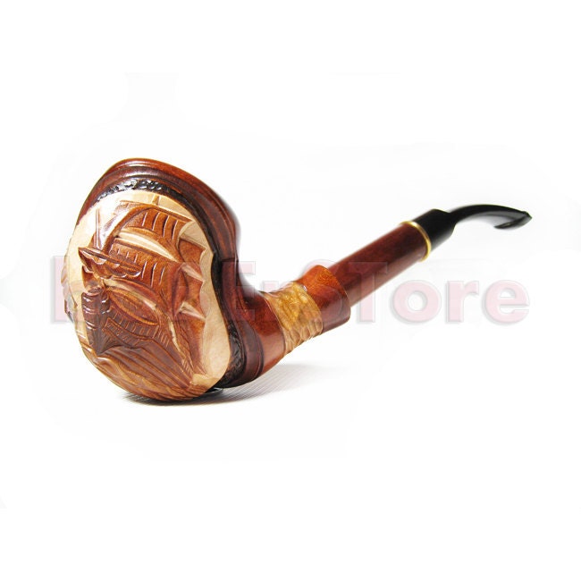 Marine Pipe "SHIP", Tobacco Pipe, Smoking Pipes Exclusive Long Wooden Pipe Handcrafted, Best price in FPS & POUCH Gift