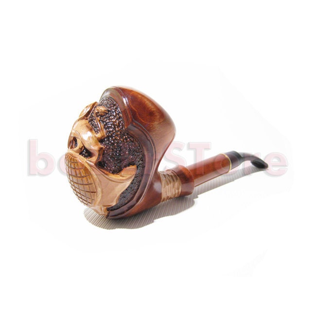 Exclusive Style Long Tobacco Pipe, Smoking Pipe Wooden pipe/Pipes Wood pipe. Handcrafted "LION on the Sphere" Designed For Pipe Smokers.