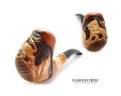 Carved LION - Pipe Tobacco Pipes-Pipe Long Smoking Pipe/Pipes, Wooden pipe-pipes of Pear Wood  Pipe Handcrafted & Pouch GIFT
