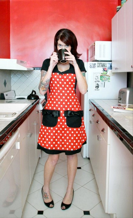 Minnie Mouse inspired  polka dot pin up apron