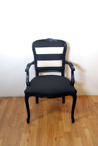Antique Black & White Stripe French Louis Chair - metrosofa