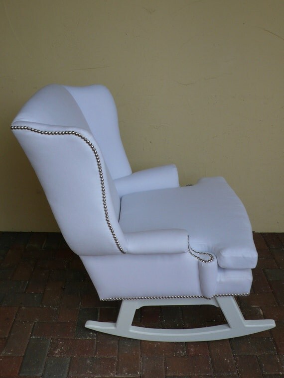 Hand-Made White Rocking Wing Chair with Nailheads - Made-To-Order - can be ANY FABRIC