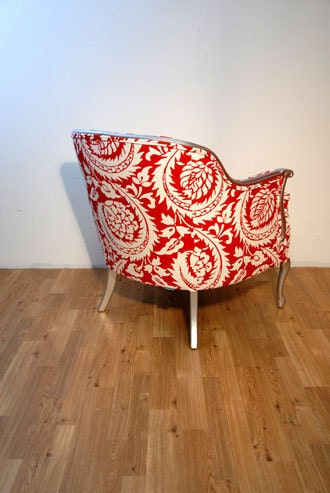 Red/ White/ Silver Curved-Back Modern Armchair