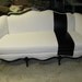 French White and Black Faux Alligator Fabric Sofa Couch - Shown in White Duck Cloth with Black Alligator Stripe - can be ANY FABRIC