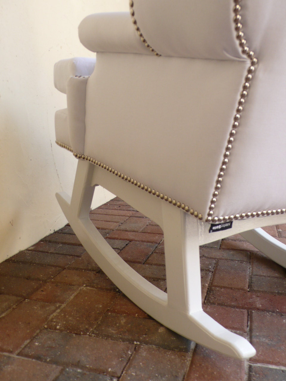 Hand-Made White Rocking Wing Chair with Nailheads - Made-To-Order - can be ANY FABRIC