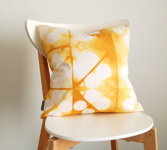 Tie Dye Shibori Yellow Pillow Cover 18x18 inches - Goldenrod