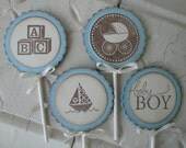 Set of 12 Baby Boy Blue Cupcake Toppers - Cupcake Picks - Baby Shower - Food Labels
