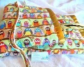36x45 Personalized Designer What a Hoot Owl Minky Blanket (with satin trim, 2 layers of organic fleece, large appliqued letters)