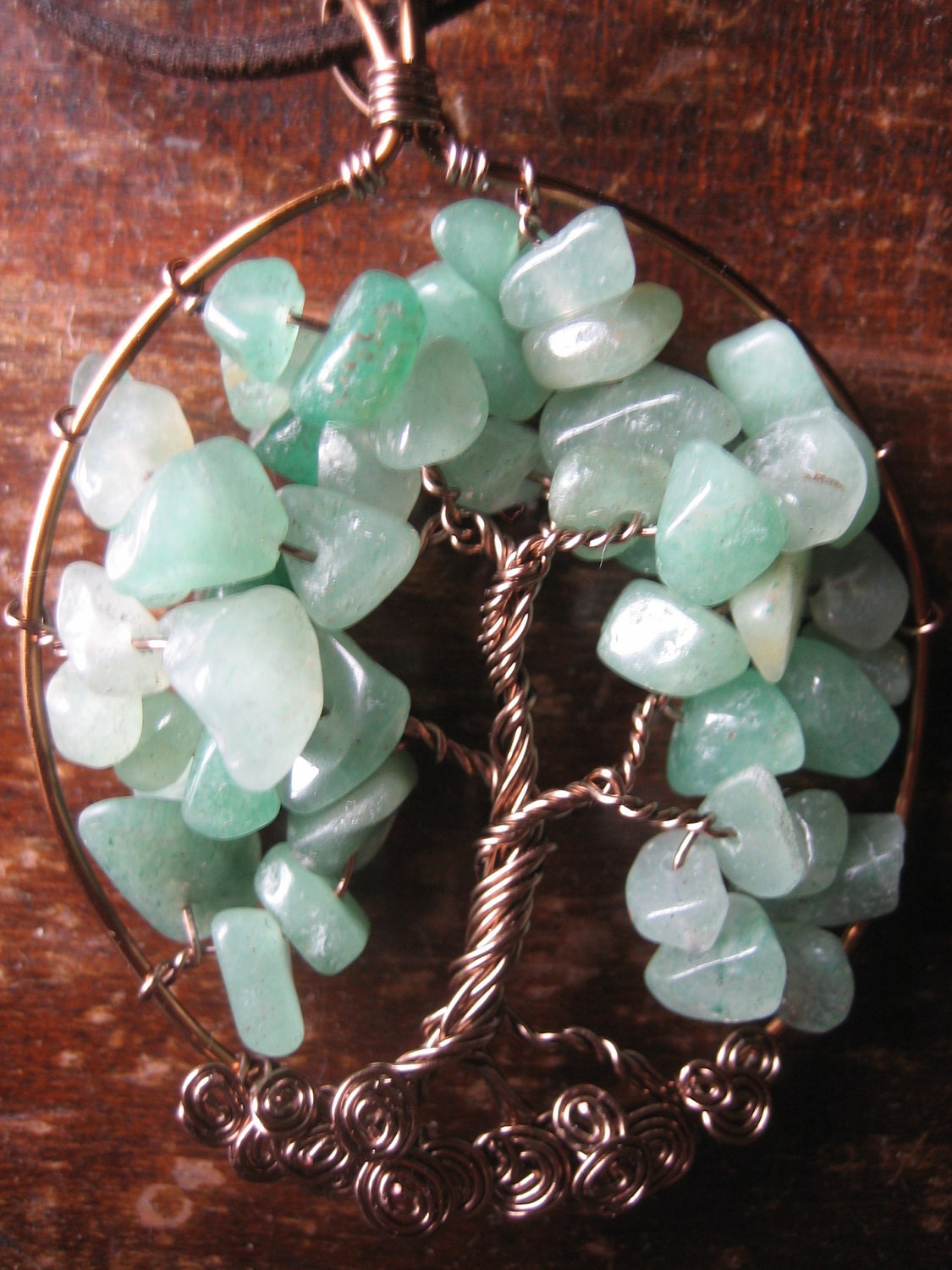 Tree of Life Pendant Necklace, Wire Wrapped, antiqued brass, adventurine--earthy, goddess, chunky, earth mother