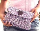 Lavender Pleated Wristlet Purse with flap and detachable strap