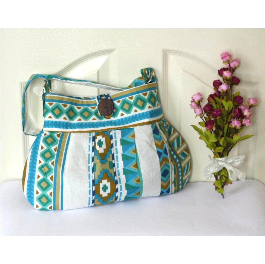 OOAK - Tribal Bag, Hobo Bag, hobo Purse Blue Aztec print