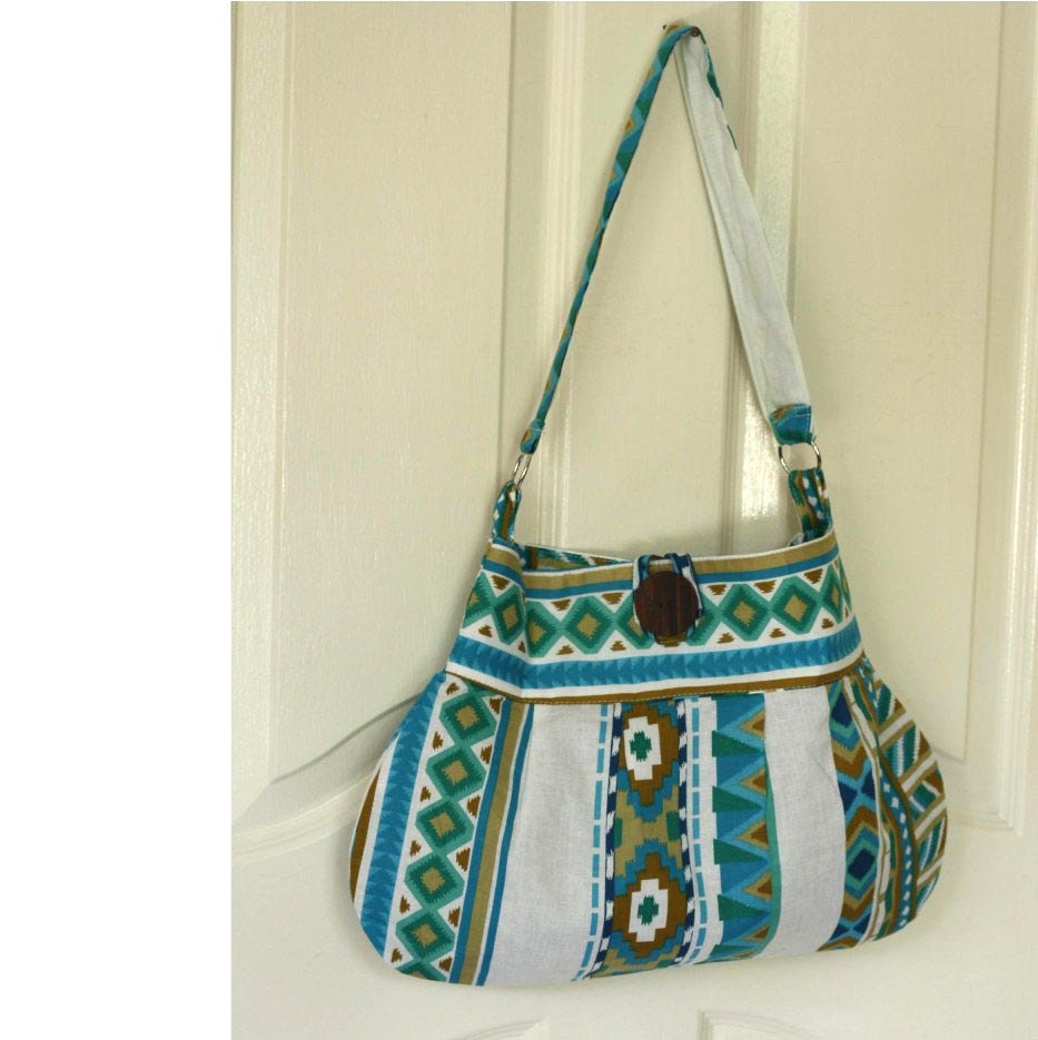 OOAK - Tribal Bag, Hobo Bag, hobo Purse Blue Aztec print