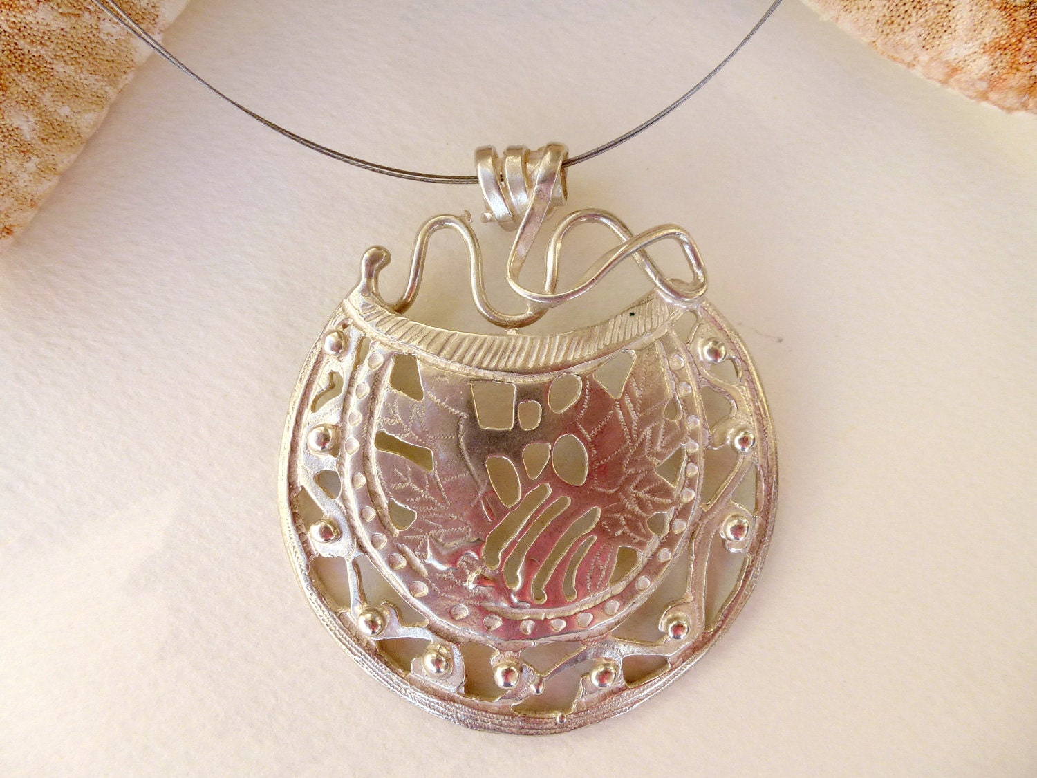 Sterling Silver Oval Necklace Geometric Handmade- Fashion Jewelry