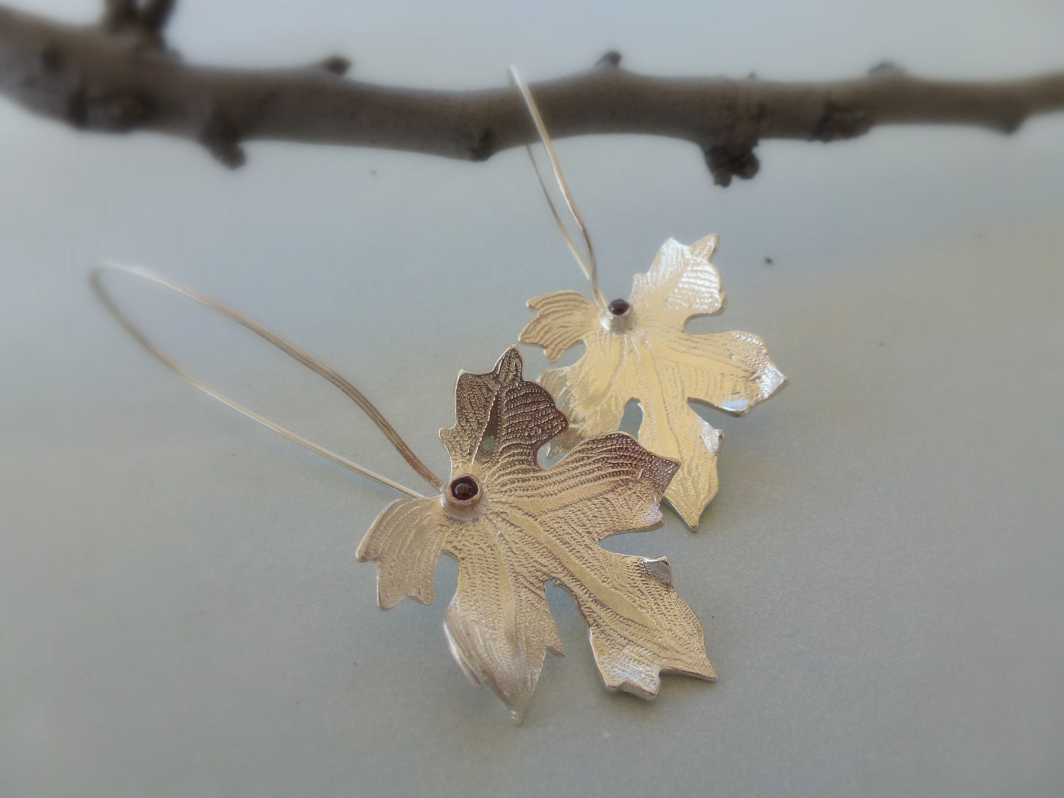 Free shipping - Vine Leaf, Sterling Silver  Handmade Earrings, Fall colors at the end of the Summer, woodland