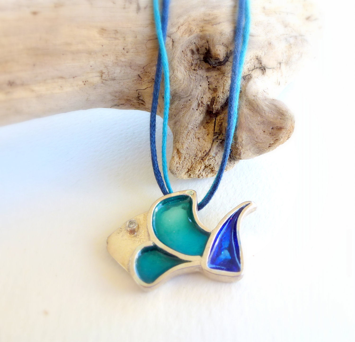 Turquoise sterling silver fish pendant, Aegean Blue Ocean Fish necklace, Summer Fashion